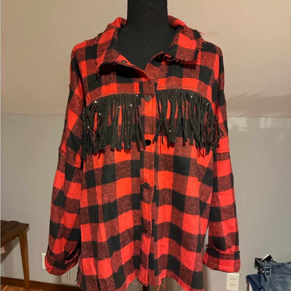 GeeGee plaid shirt with fringe
